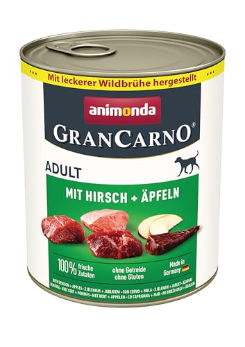 animonda GranCarno Hunde Nassfutter mit Hirsch + Äpfeln (6 x 800 g), getreidefreies Hundenassfutter ohne Zucker, für ausgewachsene Hunde, mit frischen fleischigen Zutaten von Grancarno