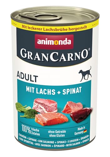 animonda GranCarno Hunde Nassfutter mit Lachs + Spinat (6 x 400 g), getreidefreies Hundenassfutter ohne Zucker, für ausgewachsene Hunde, mit frischen fleischigen Zutaten animonda GranCarno Hunde Nassfutter mit Lachs + Spinat (6 x 400 g), getreidefreies Hundenassfutter ohne Zucker, für ausgewachsene Hunde, mit frischen fleischigen Zutaten von Grancarno