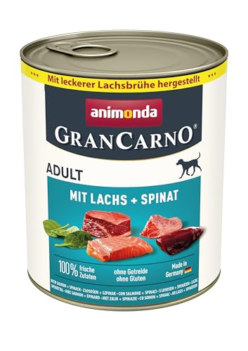 animonda GranCarno Hunde Nassfutter mit Lachs + Spinat (6 x 800 g), getreidefreies Hundenassfutter ohne Zucker, für ausgewachsene Hunde, mit frischen fleischigen Zutaten animonda GranCarno Hunde Nassfutter mit Lachs + Spinat (6 x 800 g), getreidefreies Hundenassfutter ohne Zucker, für ausgewachsene Hunde, mit frischen fleischigen Zutaten von Grancarno