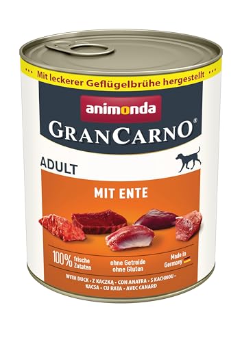 animonda GranCarno Hunde Nassfutter mit Ente (6 x 800 g), getreidefreies Hundenassfutter ohne Zucker, für ausgewachsene Hunde, mit frischen fleischigen Zutaten von Grancarno