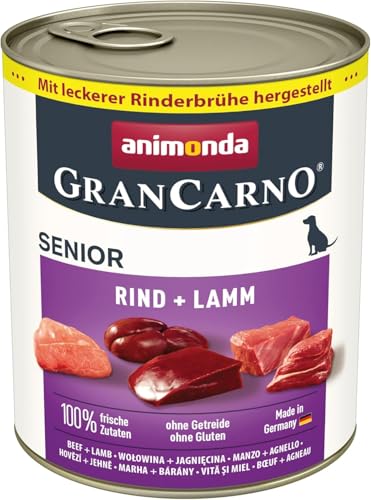 animonda GranCarno Senior Rind + Lamm (6 x 800 g), Hunde Nassfutter für ältere Hunde ab 7 Jahren, Nassfutter mit 100% frischen Zutaten, Senior Hundefutter ohne Getreide von Grancarno