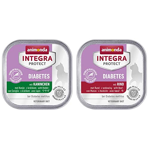 animonda Integra Protect Diabetes Katze, Diät Katzenfutter, Nassfutter bei Diabetes mellitus, 16 x 100 g & Diabetes Katze, Diät Katzenfutter, Nassfutter bei Diabetes mellitus, mit Rind, 16 x 100 g von Animonda Integra Protect