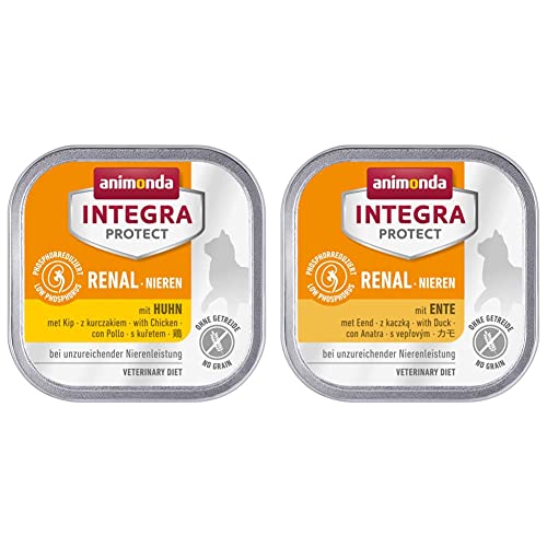 animonda Integra Protect Nieren Katzen, Nassfutter bei Niereninsuffizienz, mit Huhn, 16 x 100 g & Nieren Katzen, Nassfutter bei Niereninsuffizienz, mit Ente, 16 x 100 g von Animonda Integra Protect