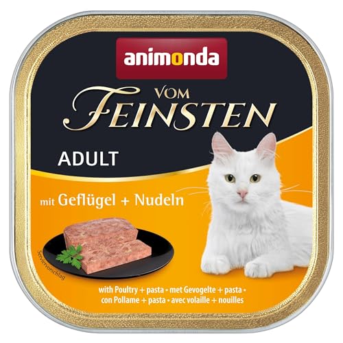 animonda vom Feinsten Katzenfutter nass mit Geflügel + Nudeln (32 x 100g), getreidefreies Katzenfutter nass ohne Zucker, mit frischen, fleischigen Zutaten von animonda Vom Feinsten