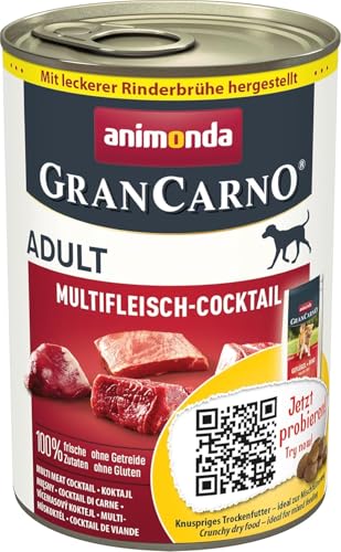 animonda GranCarno Adult Multifleisch-Cocktail (6 x 400 g), Hunde Nassfutter für ausgewachsene Tiere, Nassfutter für Hunde mit 100% frischen, fleischlichen Zutaten, Hundefutter ohne Getreide von Grancarno