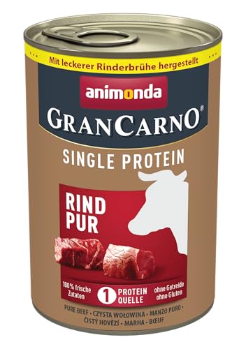 animonda GranCarno Hunde Nassfutter Single Protein Rind pur (6 x 400g), getreidefreies Hundenassfutter ohne Zucker, für ausgewachsene Hunde, mit frischen fleischigen Zutaten von Grancarno