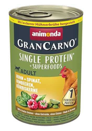 animonda GranCarno Hunde Nassfutter Superfoods Huhn + Spinat (6 x 400g), getreidefreies Hundenassfutter ohne Zucker, für ausgewachsene Hunde, mit frischen fleischigen Zutaten von Grancarno
