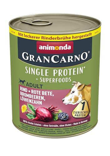 animonda GranCarno Hunde Nassfutter Superfoods Rind pur (6 x 800g), getreidefreies Hundenassfutter ohne Zucker, für ausgewachsene Hunde, mit frischen fleischigen Zutaten von Grancarno