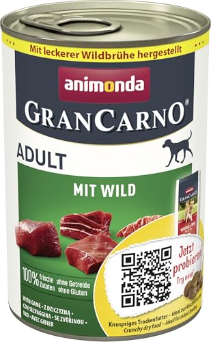 animonda GranCarno Hunde Nassfutter mit Wild (6 x 400 g), getreidefreies Hundenassfutter ohne Zucker, für ausgewachsene Hunde, mit frischen fleischigen Zutaten animonda GranCarno Hunde Nassfutter mit Wild (6 x 400 g), getreidefreies Hundenassfutter ohne Zucker, für ausgewachsene Hunde, mit frischen fleischigen Zutaten von Grancarno