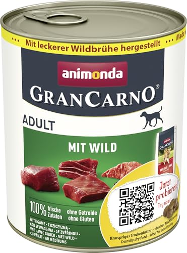 animonda GranCarno Hunde Nassfutter mit Wild (6 x 800 g), getreidefreies Hundenassfutter ohne Zucker, für ausgewachsene Hunde, mit frischen fleischigen Zutaten von Grancarno