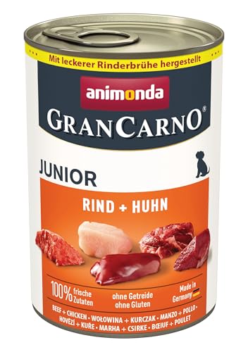 animonda GranCarno Hunde Nassfutter mit Rind + Huhn (6 x 400g), Welpenfutter nass ohne Getreide für Junge Hunde, mit frischen fleischigen Zutaten, Junior Hundefutter von Grancarno