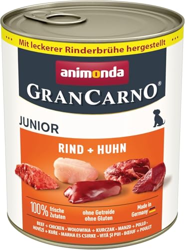 animonda GranCarno Junior Rind + Huhn (6 x 800 g), Welpenfutter für Junge Hunde, Nassfutter für Hunde mit 100% frischen, fleischlichen Zutaten, Junior Hundefutter ohne Getreide von Grancarno