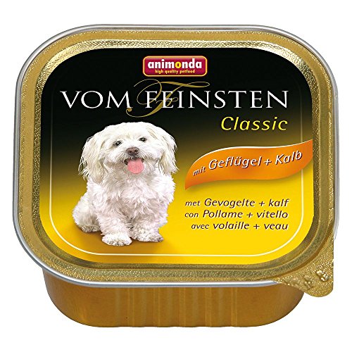 animonda Vom Feinsten Adult Geflügel + Kalb (22 x 150 g), Hundenassfutter für ausgewachsene Hunde, Nassfutter für Hunde mit fein-stückigen Pasteten, Hundefutter ohne Getreide von animonda Vom Feinsten