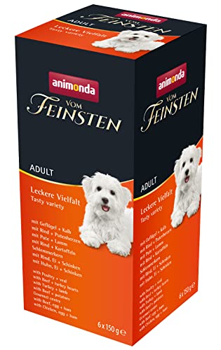 animonda vom Feinsten Hundefutter nass Mix Leckere Viefalt (6 x 150g), getreidefreies Hundefutter ohne Zucker, mit frischen, fleischigen Zutaten von animonda Vom Feinsten