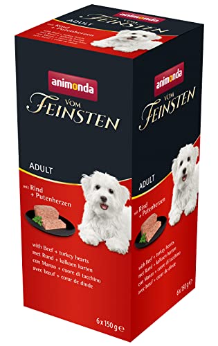 animonda vom Feinsten Hundefutter nass mit Rind + Putenherzen (6 x 150g), getreidefreies Hundefutter ohne Zucker, mit frischen, fleischigen Zutaten von animonda Vom Feinsten
