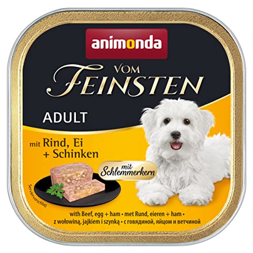 animonda vom Feinsten Hundefutter nass mit Schlemmerkern mit Rind+ Ei + Schinken (22 x 150g), getreidefreies Hundenassfutter ohne Zucker von animonda Vom Feinsten