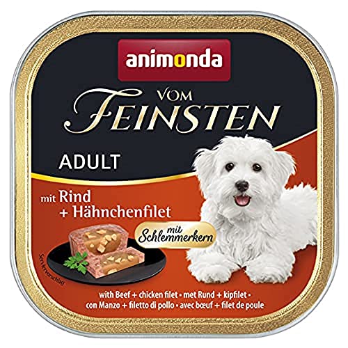 animonda vom Feinsten Hundefutter nass mit Schlemmerkern mit Rind + Hähnchenfilet (22 x150 g), getreidefreies Hundenassfutter ohne Zucker von animonda Vom Feinsten