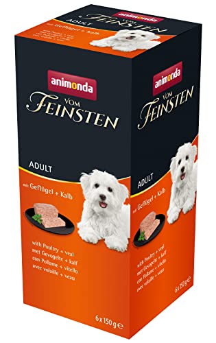 animonda Vom Feinsten Adult Hundefutter, Nassfutter für ausgewachsene Hunde, mit Geflügel + Kalb, 6 x 150 g von animonda Vom Feinsten