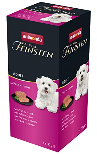 animonda vom Feinsten Hundefutter nass mit Pute + Lamm (6 x 150g), getreidefreies Hundefutter ohne Zucker, mit frischen, fleischigen Zutaten von animonda Vom Feinsten