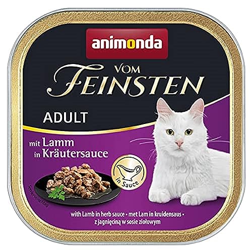 animonda vom Feinsten Katzenfutter nass mit Lamm in Kräutersauce (32 x 100 g), getreidefreies Katzenfutter nass ohne Zucker, mit frischen, fleischigen Zutaten von animonda Vom Feinsten