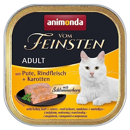 animonda vom Feinsten mit Schlemmerkern in Pute & Rindfleisch + Karotten (32 x 100g), getreidefreies Katzenfutter nass ohne Zucker, mit frischen, fleischigen Zutaten von animonda Vom Feinsten