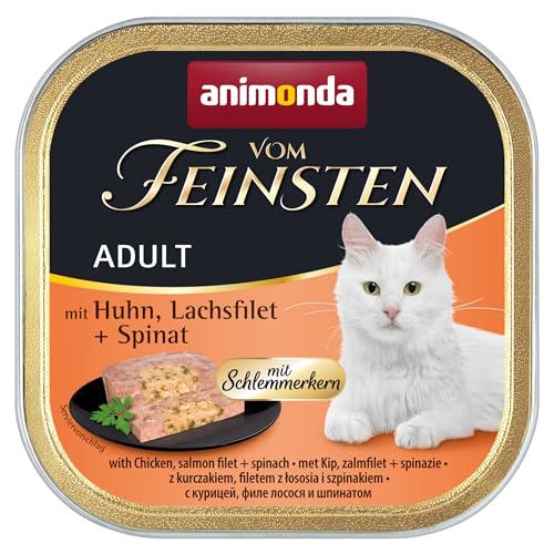 animonda vom Feinsten mit Schlemmerkern in Huhn & Lachsfilet + Spinat (32 x 100g), getreidefreies Katzenfutter nass ohne Zucker, mit frischen, fleischigen Zutaten von animonda Vom Feinsten