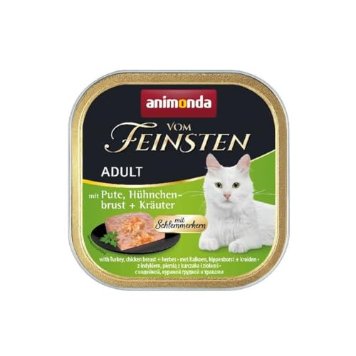 animonda vom Feinsten mit Schlemmerkern in Pute & Hühnchenbrust + Kräutern (32 x 100g), getreidefreies Katzenfutter nass ohne Zucker, mit frischen, fleischigen Zutaten von animonda Vom Feinsten