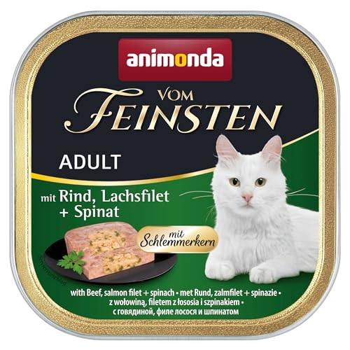 animonda vom Feinsten mit Schlemmerkern in Rind & Lachsfilet + Spinat (32 x 100g), getreidefreies Katzenfutter nass ohne Zucker, mit frischen, fleischigen Zutaten von animonda Vom Feinsten