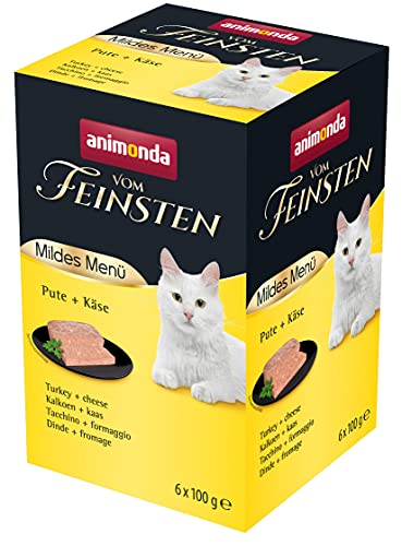 animonda Vom Feinsten Adult Katzenfutter, Nassfutter für ausgewachsene Katzen, mildes Menü, Pute + Käse, 6 x 100 g von animonda Vom Feinsten