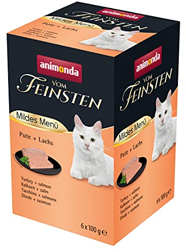 animonda Vom Feinsten Adult Katzenfutter, Nassfutter für ausgewachsene Katzen, mildes Menü, Pute + Lachs, 6 x 100 g von animonda Vom Feinsten
