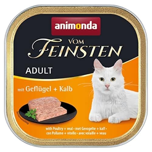 animonda Vom Feinsten Adult mit Geflügel + Kalb (32 x 100 g), Nassfutter für ausgewachsene Katzen, Katzenfutter ohne Getreide und Zucker, mit 100 % frischen, fleischlichen Zutaten von animonda Vom Feinsten