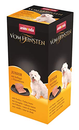 animonda Vom Feinsten Hundefutter Junior, Nassfutter für Hunde im Wachstum, mit Geflügel + Putenherzen, 6 x 150 g von animonda Vom Feinsten