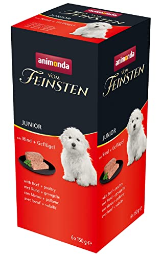 animonda Vom Feinsten Hundefutter Junior, Nassfutter für Hunde im Wachstum, mit Rind + Geflügel, 6 x 150 g von animonda Vom Feinsten