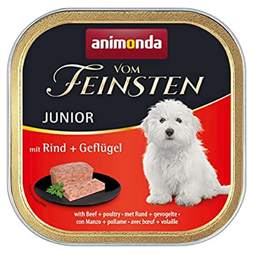 animonda Vom Feinsten Junior Hundefutter, Nassfutter für Hunde im Wachstum, mit Rind + Geflügel, 22 x 150 g von animonda Vom Feinsten