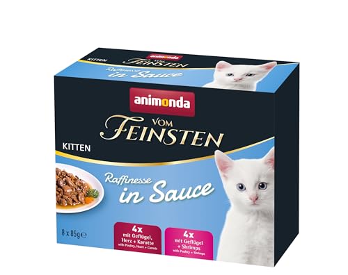animonda vom Feinsten Premium Kitten Katzenfutter nass in Sauce Raffinesse, 8 Portionsbeutel (8 x 85g), getreidefreies Katzen Nassfutter ohne Zucker, mit fleischigen Zutaten von animonda vom Feinsten