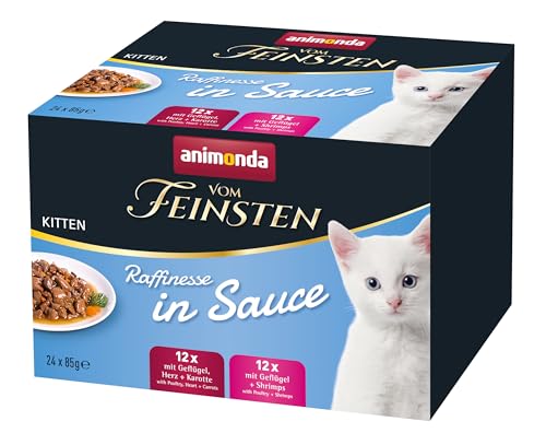 animonda vom Feinsten Premium Kitten Katzenfutter nass in Sauce Raffinesse, 24 Portionsbeutel (24 x 85g), getreidefreies Katzen Nassfutter ohne Zucker, Sortenmix von animonda Vom Feinsten