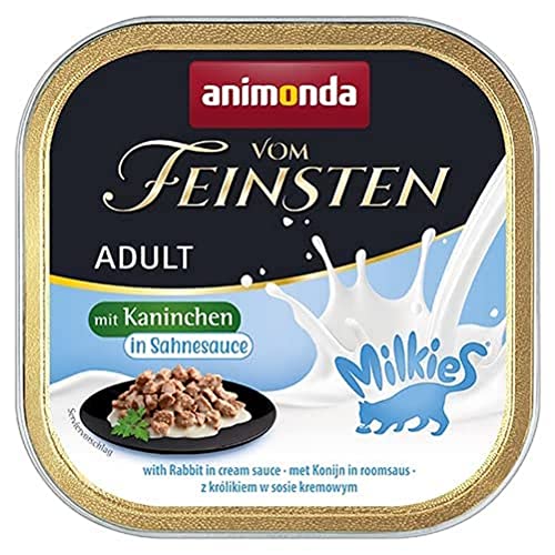 animonda vom Feinsten Katzenfutter nass Milkies Kaninchen in Sahnesauce (32 x 100g), getreidefreies Katzen Nassfutter ohne Zucker, mit frischen, fleischigen Zutaten von animonda Vom Feinsten