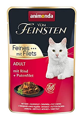 animonda vom Feinsten mit Filets, Katzenfutter nass mit Rind + Putenfilet, 18 Portionsbeutel (18 x 85g), getreidefreies Katzen Nassfutter ohne Zucker, mit fleischigen Zutaten von animonda Vom Feinsten