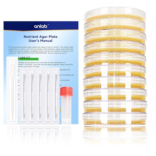 anlab™ Nutrient Agar Petrischalen Science Project Kit, 10 vorgegossene Agarplatten und Wattestäbchen für wissenschaftliche Experimente, Bakterienwissenschaft Kit – separat versiegelt (Amazon Delivery) von anlab