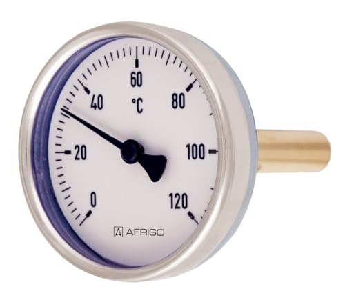 Bimetall Thermometer Stahlblech mit Tauchhülse 0-120°C Gehäuse-Ø 63, 80 oder 100 mm axial hinten Heizung Sanitär (Durchmesser 100 mm/Schaftlänge 40 mm) von anmetec