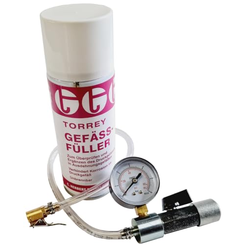 Set Adapter mit Absperrventil und Manometer 0-6 bar für Ausdehnungsgefäße inkl. Gefäßfüller 400 ml unbrennbar von anmetec