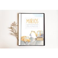 Personalisierte Zeugnismappe Bagger Baustelle Geschenkidee Einschulung Schulkind Junge Mädchen Mappe Für Zeugnisse Sp 0061 von annaundfelix