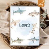 Personalisierte Zeugnismappe Hai Haie Meer Geschenkidee Einschulung Schulkind Junge Mädchen Mappe Für Zeugnisse Sp 0131 von annaundfelix