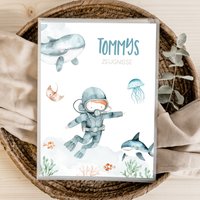 Personalisierte Zeugnismappe Taucher Meer Geschenkidee Einschulung Schulkind Junge Mädchen Mappe Für Zeugnisse Sp 0192 von annaundfelix
