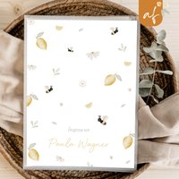 Zeugnismappe Zitrone Blumen Zeugnis Zeugnisse Urkundenmappe Personalisiert Mädchen Einschulung von annaundfelix