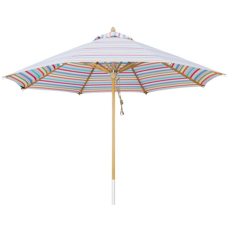 3 m O2 | gestreift - 7 Farben - anndora Sonnenschirm mit hellem Holz - 3 m rund Gestreift 7 Farben Streben entnehmbar - Seilzugsystem von anndora-sonnenschirm.de