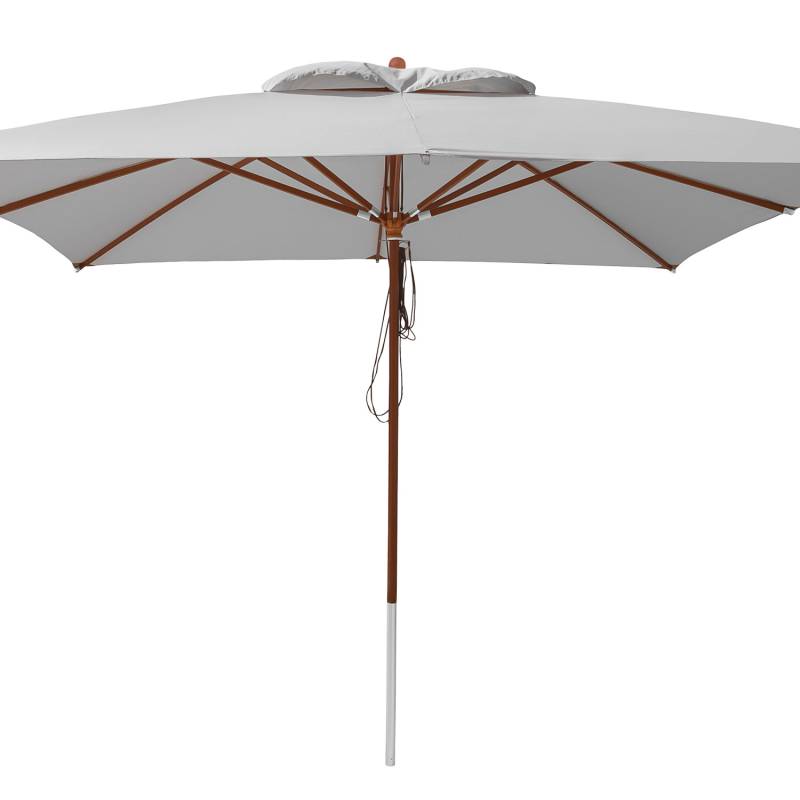 Hellgrau - anndora Sonnenschirm mit Holz - 4x4m eckig Hellgrau Silbergrau Winddach UV-Schutz von anndora-sonnenschirm.de