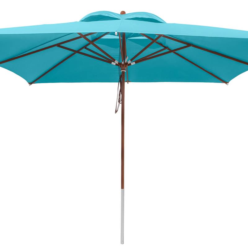 Himmelblau - anndora Sonnenschirm mit Holz 4x4m eckig Himmelblau- Winddach - UV-Schutz - Quadratischer Marktschirm mit Holz - Stoff waschbar von anndora-sonnenschirm.de