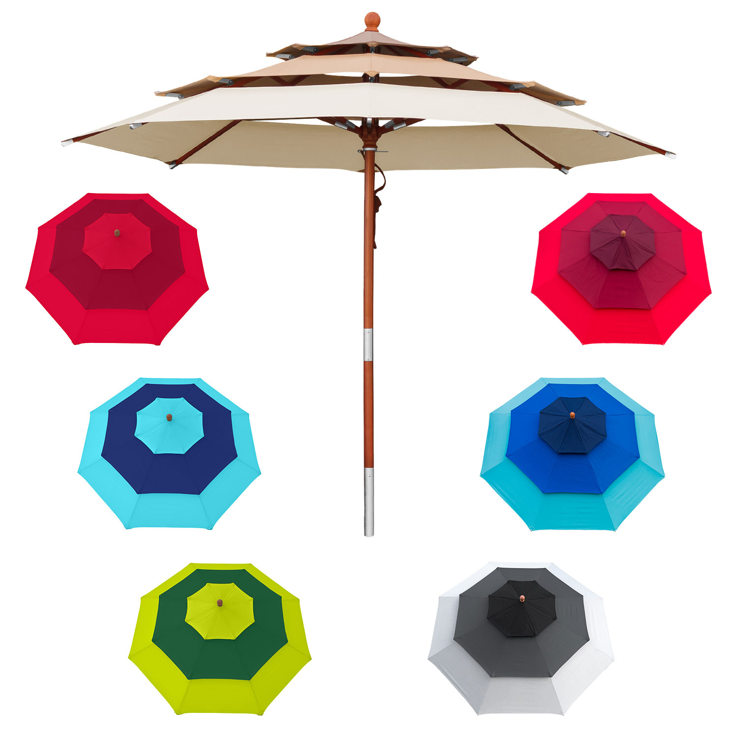 anndora Sonnenschirm 3m Design Schirm rund dreilagig - Farbwahl einfarbig - Stamm teilbar -Seilzug - von anndora-sonnenschirm.de