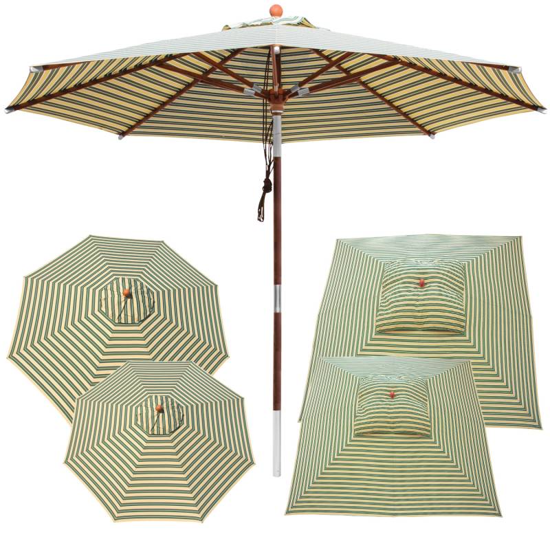 anndora Sonnenschirm mit Holz - Stoff gestreift Grün, Weiß, Gelb - 2x3m 3m 3,5m 4m 3x3m - knickbar oder gerade von anndora-sonnenschirm.de